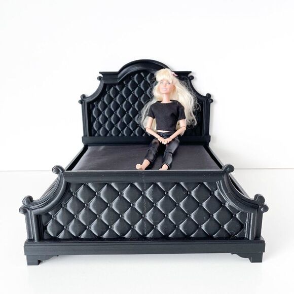 Black 1:6 Scale Tufted Chesterfield Bed for Barbie Integrity 12" Fashion Doll - Picture 3 of 6